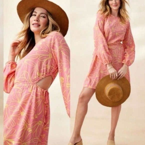 Universal Thread Cutout Pink Floral Long Sleeve Dress Balloon‎ Sleeves XL - Picture 1 of 7
